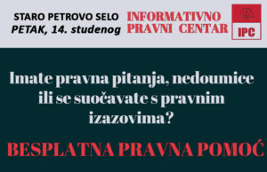 IPC – U petak 14. studenog besplatna pravna pomoć za građane Općine Staro Petrovo Selo