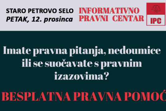 IPC – U petak 12. prosinca besplatna pravna pomoć za građane Općine Staro Petrovo Selo