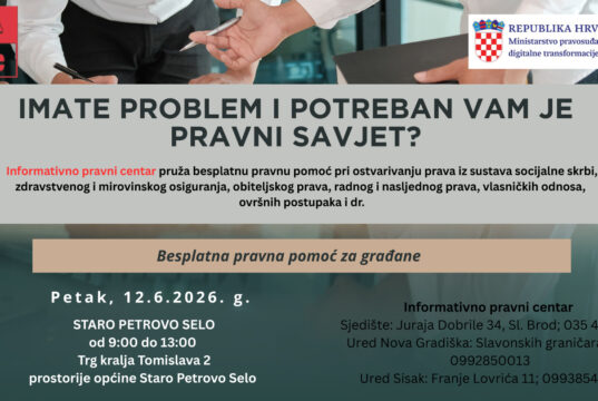 IPC – U petak 12. lipnja BESPLATNA PRAVNA POMOĆ za građane Općine Staro Petrovo Selo od 9 do 13 sati