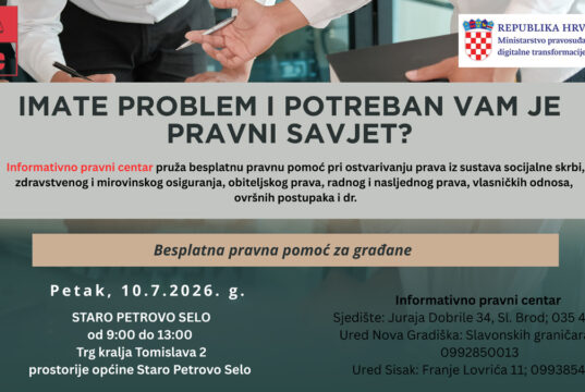 IPC – U petak 10. srpnja BESPLATNA PRAVNA POMOĆ za građane Općine Staro Petrovo Selo od 9 do 13 sati