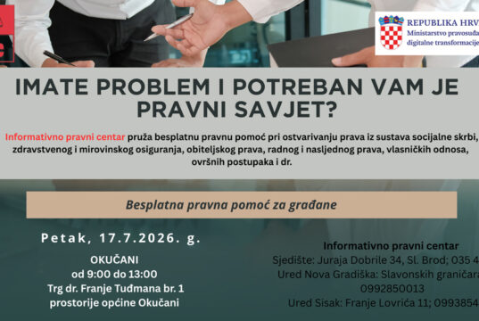 IPC – U petak 17. srpnja BESPLATNA PRAVNA POMOĆ za građane Općine Okučani od 9 do 13 sati