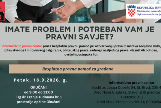 IPC – U petak 18. rujna BESPLATNA PRAVNA POMOĆ za građane Općine Okučani od 9 do 13 sati