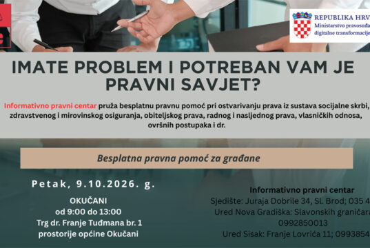 IPC – U petak 9. listopada BESPLATNA PRAVNA POMOĆ za građane Općine Okučani od 9 do 13 sati
